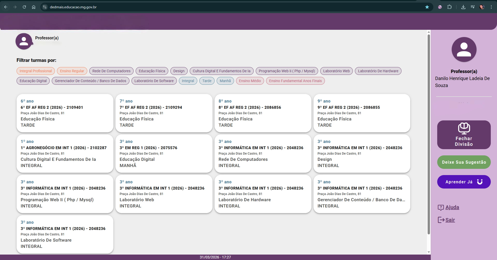 Tela inicial do DED+